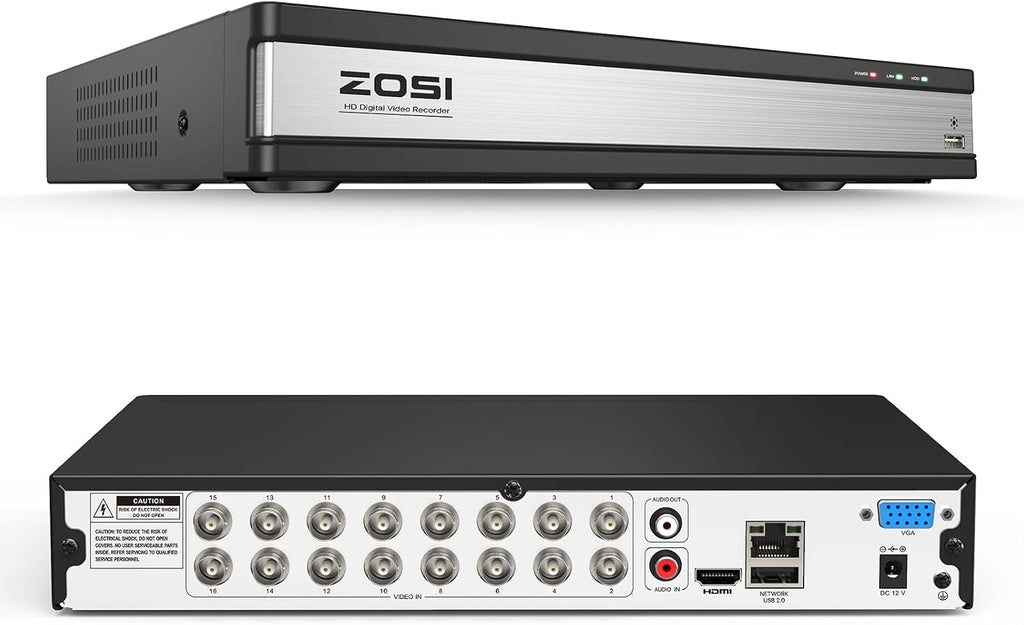 ZOSI H.265+ 1080P FHD 16 Channel DVR for Home Security Camera System with AI Human Vehicle Detection, Hybrid 4-in-1(Analog/AHD/TVI/CVI) Surveillance CCTV DVR Recorder, Remote Access, Email Alarm