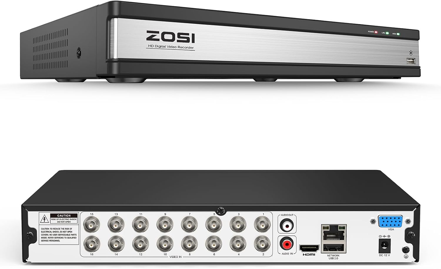 ZOSI H.265+ 1080P FHD 16 Channel DVR for Home Security Camera System with AI Human Vehicle Detection, Hybrid 4-in-1(Analog/AHD/TVI/CVI) Surveillance CCTV DVR Recorder, Remote Access, Email Alarm