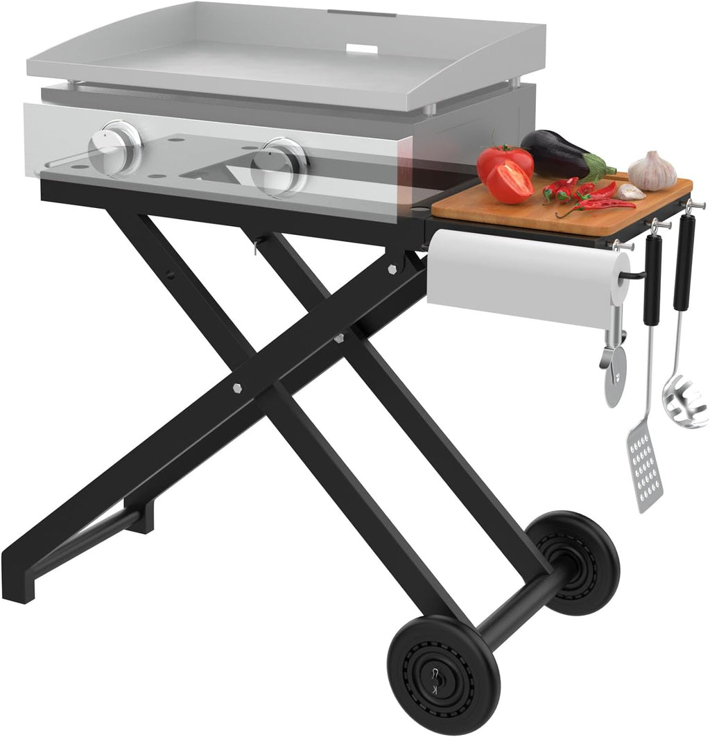 Griddle Stand for Blackstone 22 17 Inch Tabletop Grill, Heavy-Duty Foldable Griddle Table with Wheels, Griddle Trolley Dining Table Cart, Grill Replacement Part for Outdoor Camping BBQ Tailgating