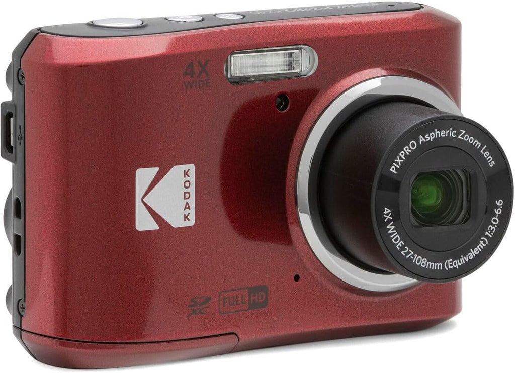 Kodak PIXPRO FZ45 Friendly Zoom 16MP Full HD Digital Camera, Bundle with 32GB Memory Card and Camera Bag, Flexible Tripod, and Card Reader (Red)