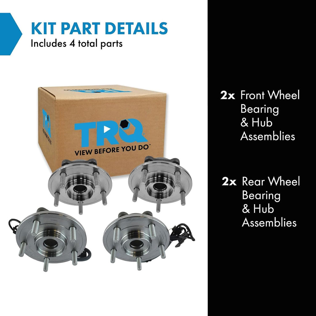 TRQ Front and Rear Wheel Bearing and Hub Assembly Set 4 Piece Compatible with 2009-2020 Dodge Journey