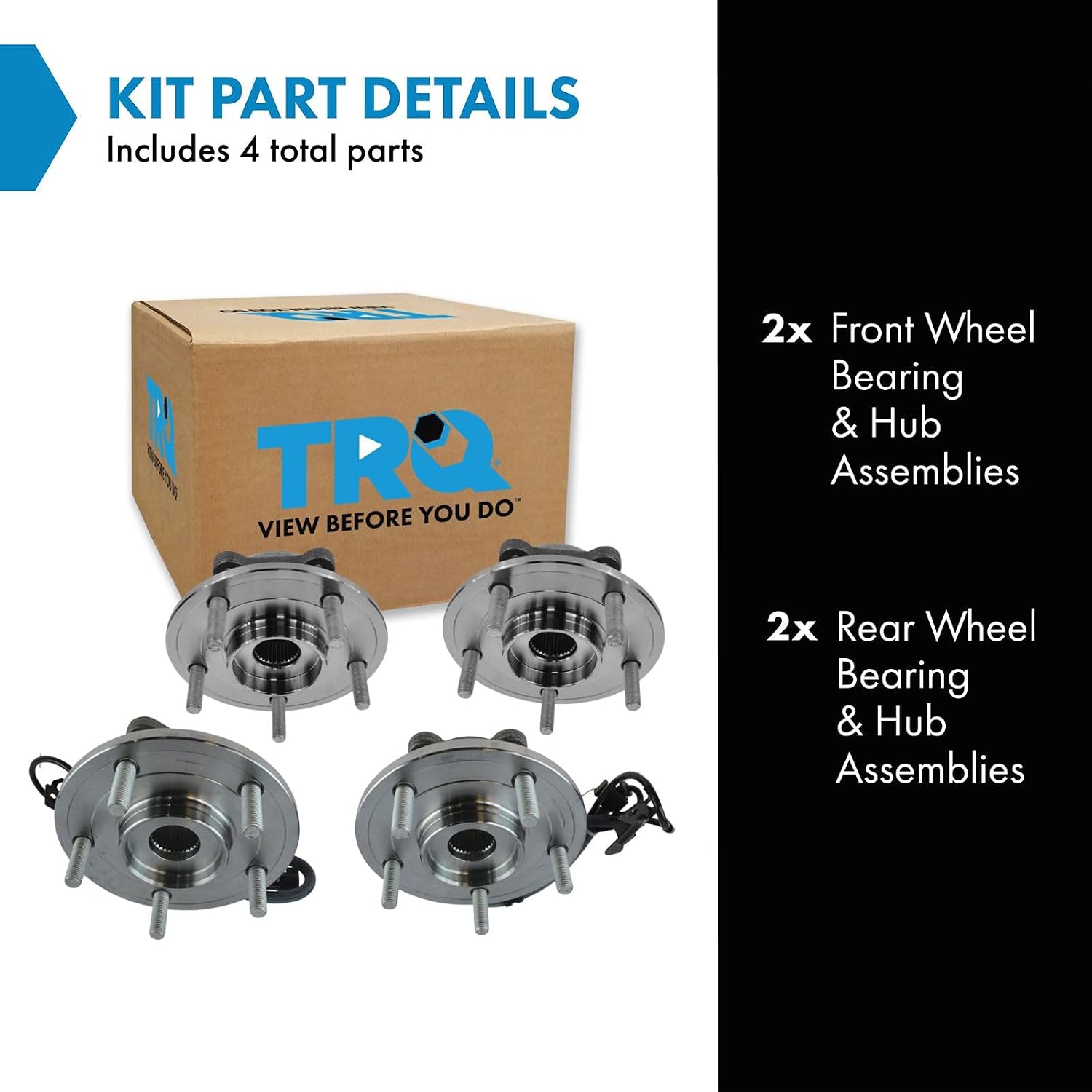 TRQ Front and Rear Wheel Bearing and Hub Assembly Set 4 Piece Compatible with 2009-2020 Dodge Journey