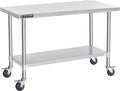 DuraSteel 24x60 NSF Stainless Steel Cart - Heavy Duty Food Prep Table with Undershelf - Rolling Kitchen Island on Wheels for Commercial Restaurant Kitchen, Garage, Outdoor Cooking, BBQ Grill, Counter