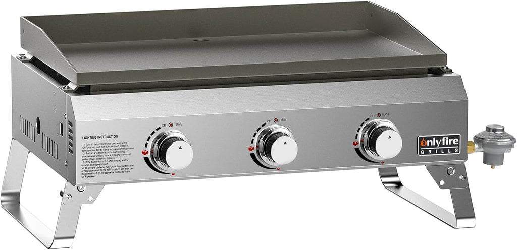 ONLYFIRE GRILLS Tabletop Gas Griddle 3-Burner, Portable Propane Gas Flat Top Griddle 315 SQ.IN Cooking Area, Outdoor Barbecue Stove for Patio BBQ Camping Tailgating RV, Stainless Steel, Classic GS311