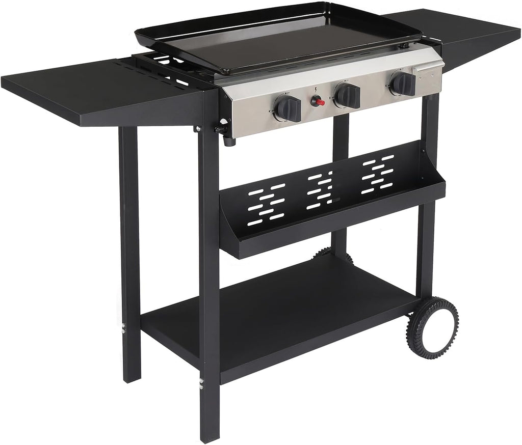 Outvita 3 Burner Propane Griddle, 23.3' Outdoor Flat Top Gas Grill with Side Shelves for Camping BBQ