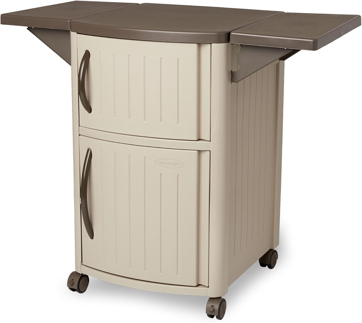 Suncast Outdoor Grilling Prep Station Table with Storage, Taupe/Brown