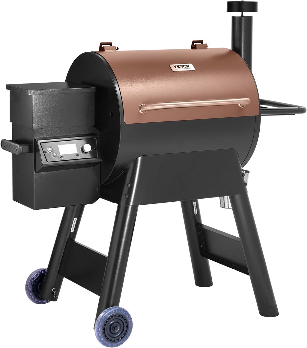 VEVOR Wood Pellet Grill Smoker, 8 in 1 BBQ Grills for Outdoor Cooking, 575 Square Inches Cook Area Electric Grill and Smoker, with LCD Screen Controller, Meat Probe, 500°F Max Temperature, Black