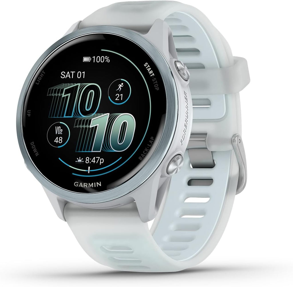 Garmin® Forerunner® 570, 42mm, Advanced GPS Running and Triathlon Smartwatch, AMOLED Display, Training and Recovery Features, Cloud Blue Aluminum with Translucent Whitestone/Band