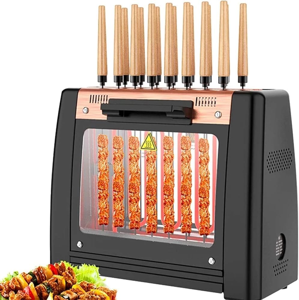 360° Smokeless Barbecue Grill Automatic Rotating Vertical Skewers with 2-Stage Temperature Control for Indoor Cooking
