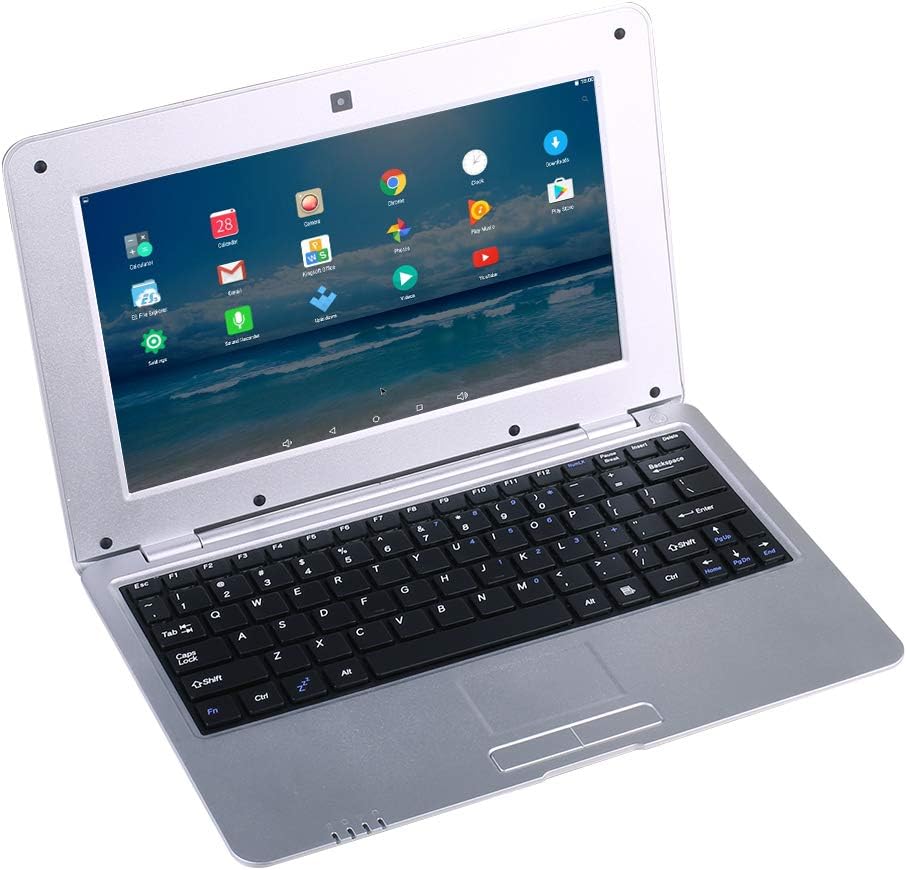 2025 Version 10.1 Inch Portable 8GB Computer Laptop PC Quad Core Android 6.0 Mini Netbook Slim and Lightweight Notebook YouTube Player Flash (Silver)