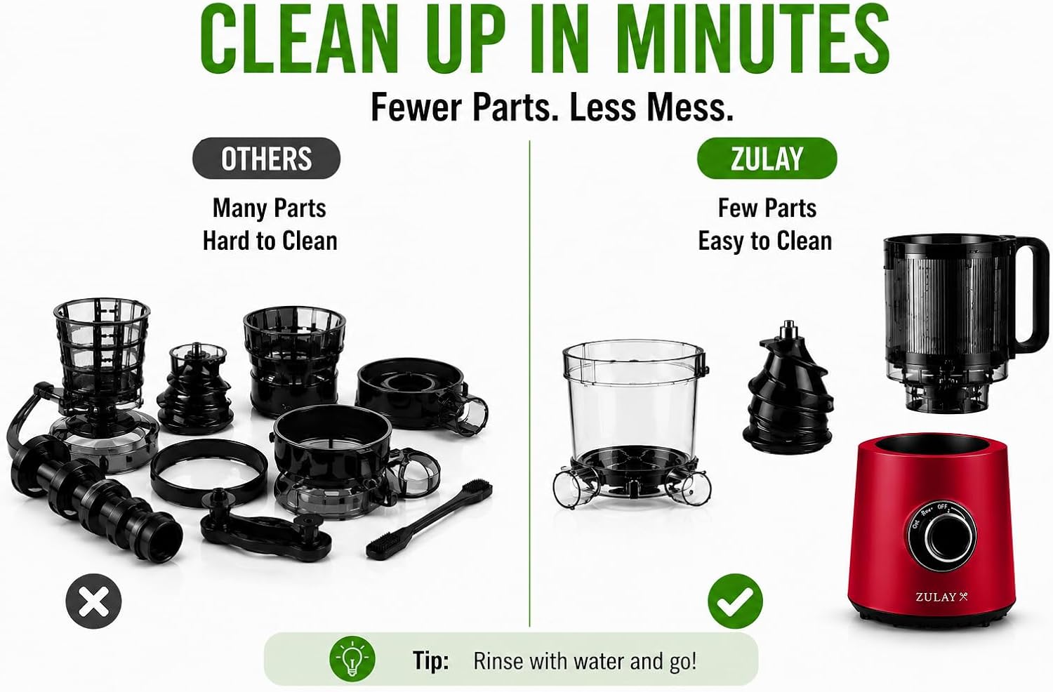 Zulay Kitchen Juicer Machine with 5' Wide Feed Chute, Cold Press Slow Masticating Juicer for Whole Fruits & Vegetables, Easy to Clean Stainless Steel Blades, High Juice Yield - Red