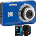 Kodak PIXPRO FZ55 Digital Camera, Blue Bundle with Lexar 32GB High-Performance 800x UHS-I SDHC Memory Card + Deco Photo Point and Shoot Field Bag Camera Case