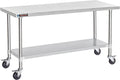 DuraSteel 30x72 NSF Stainless Steel Cart - Heavy Duty Food Prep Table with Undershelf - Rolling Kitchen Island on Wheels for Commercial Restaurant Kitchen, Garage, Outdoor Cooking, BBQ Grill, Counter