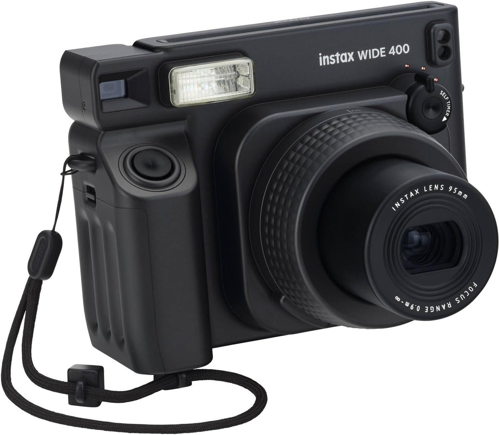 FUJIFILM INSTAX Wide 400 Instant Camera | Jet Black Bundled with INSTAX Wide Instant Film | 20 Exposures + Wide Album & Colored Frames + Cleaning Cloth (4 Items)