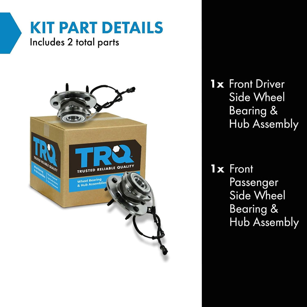 TRQ 2 Piece Front Wheel Bearing & Hub Assembly Set 4WD Compatible with 1997-2000 Ford F-150
