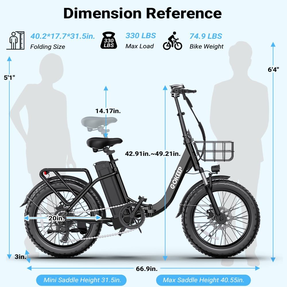 1300W Folding Electric Bike for Adults, 75 Miles PAS Range, 52V 13Ah Removable Lithium Battery, Front Suspension Electric Bicycle, 20MPH 7-Speed Commuter Ebike, Max 330LBS, UL2849 Certified