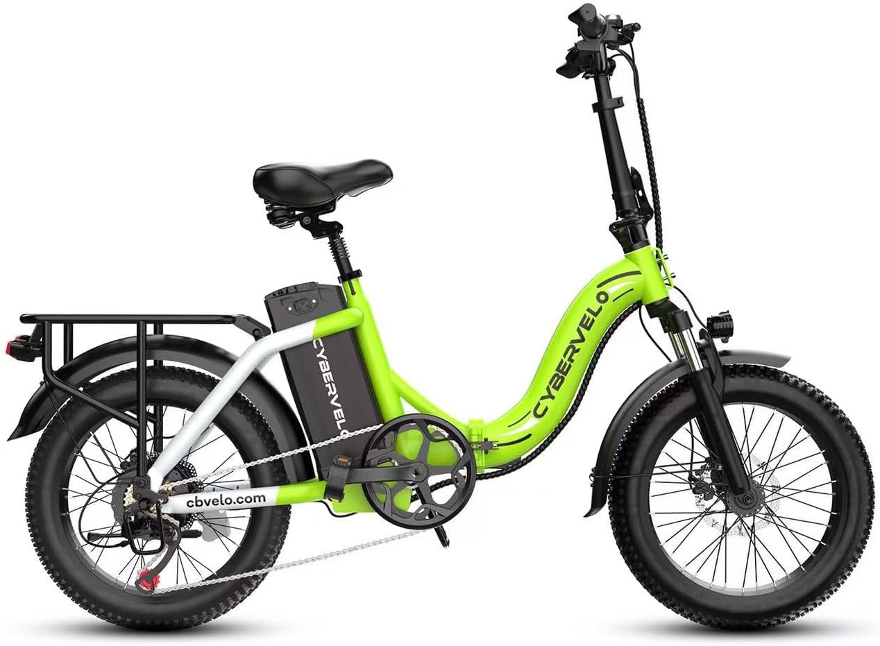 Cybervelo 750W Folding Electric Bike,48V 20AH Removable Battery EBike,20MPH,80 Miles Max Range Electric Bike for Adults, 20' Fat TireFoldable ebike, Adult Electric Bicycles