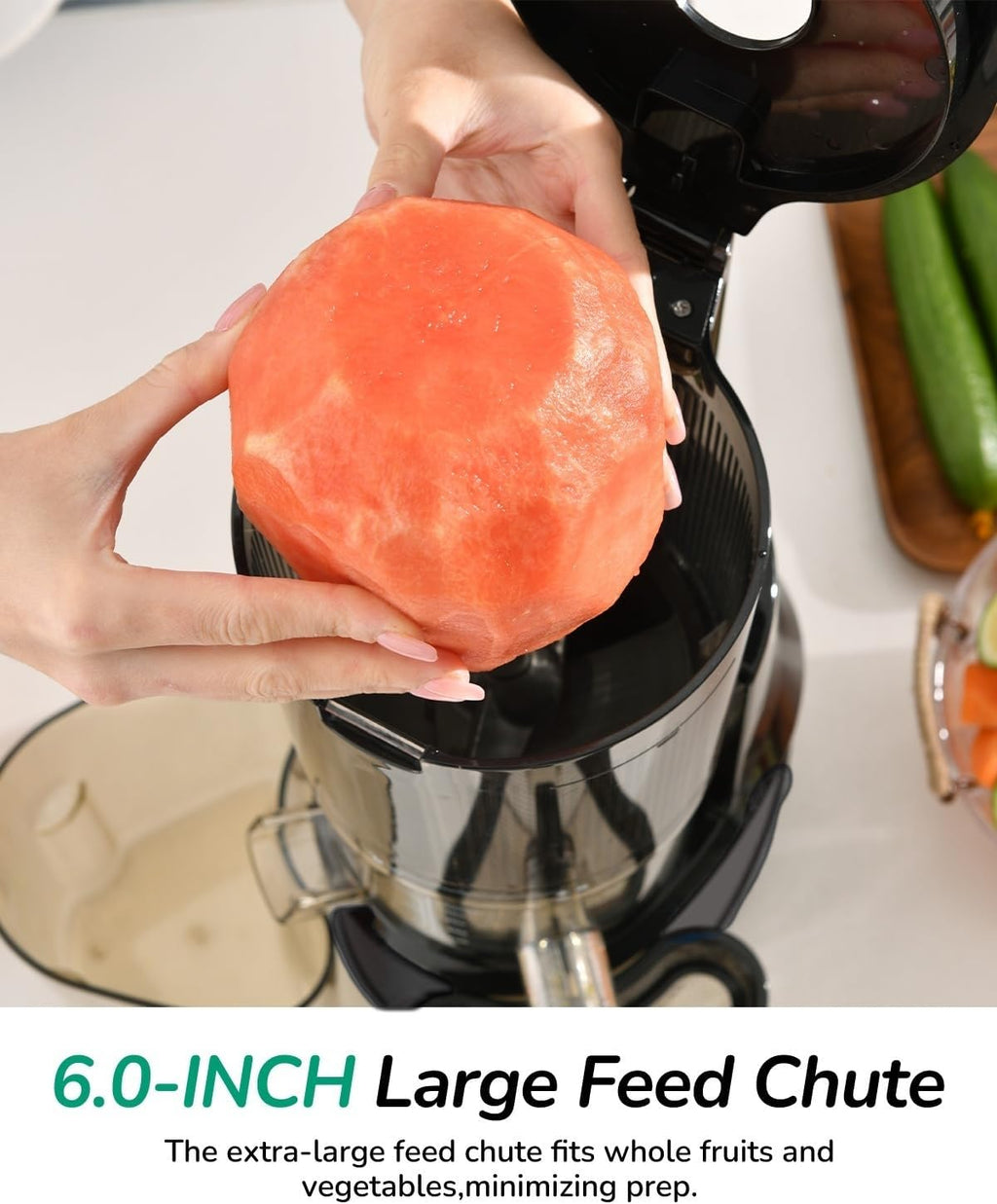 Canoly C09 Cold Press Juicer, 6' Extra Wide Feed Chute, 3-IN-1 Strainers (Juice & Sorbet & Nut Milk), Powerful AC Brushless Motor, Self Precut System, Juicer Machines with BPA-Free (Black)