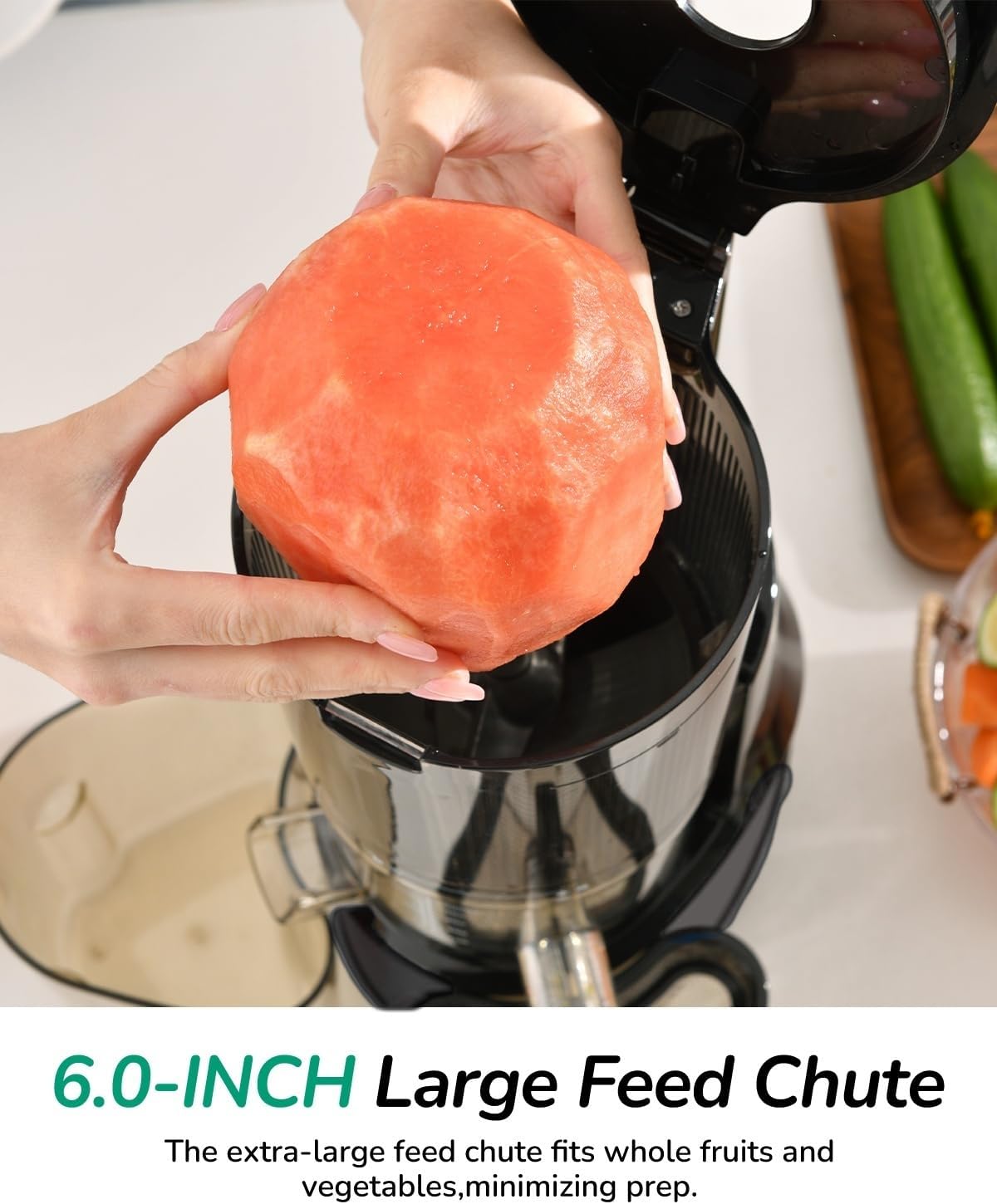 Canoly C09 Cold Press Juicer, 6' Extra Wide Feed Chute, 3-IN-1 Strainers (Juice & Sorbet & Nut Milk), Powerful AC Brushless Motor, Self Precut System, Juicer Machines with BPA-Free (Black)