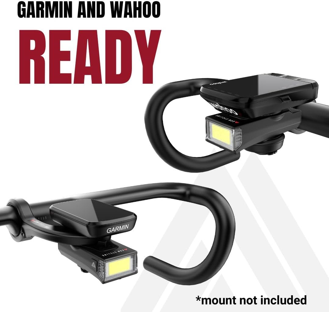 Quick Release 1000 Lumen Bike Front Light by KOM Cycling - Designed for Wahoo and Garmin Mounts with Quarter Turn - 6 Modes, Top or Bottom Mounting, 30 Degree Hinge