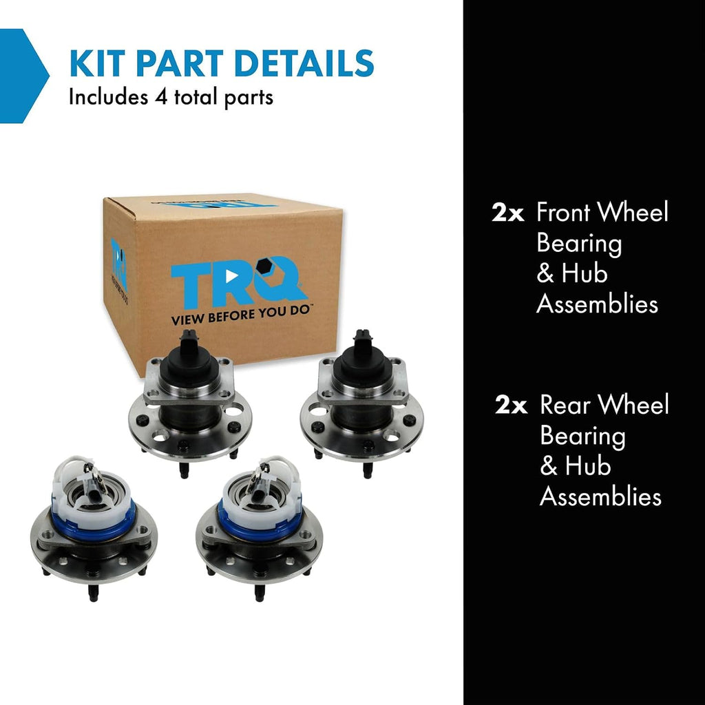 TRQ 2 Piece Front Rear Wheel Bearing & Hub Assembly Set Compatible with 2004-2005 Chevrolet Classic 2001-2003 Malibu 1999-2004 Oldsmobile Alero 1999-2005 Pontiac Grand Am