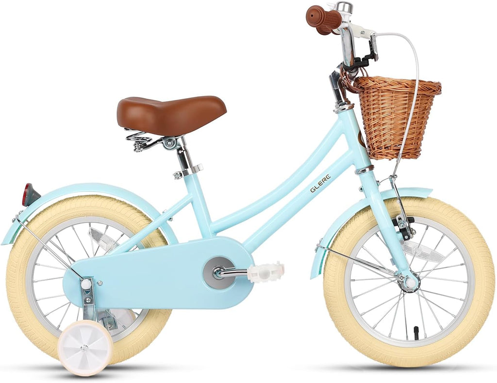Glerc Little Molly 12-20 Inch Kids Retro Cruiser Bike for 2-13 Year Old with Wicker Basket & Training Wheels/Kickstand, Multiple Colors