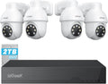 ieGeek 8MP PoE Security Camera System, 4pcs Wired Outdoor Cameras for Home Security with 355°Pan 90°Tilt, 8CH NVR with 2TB HDD, Automatic Human Tracking,AI Detection,2-Way Audio,Color Night Vision