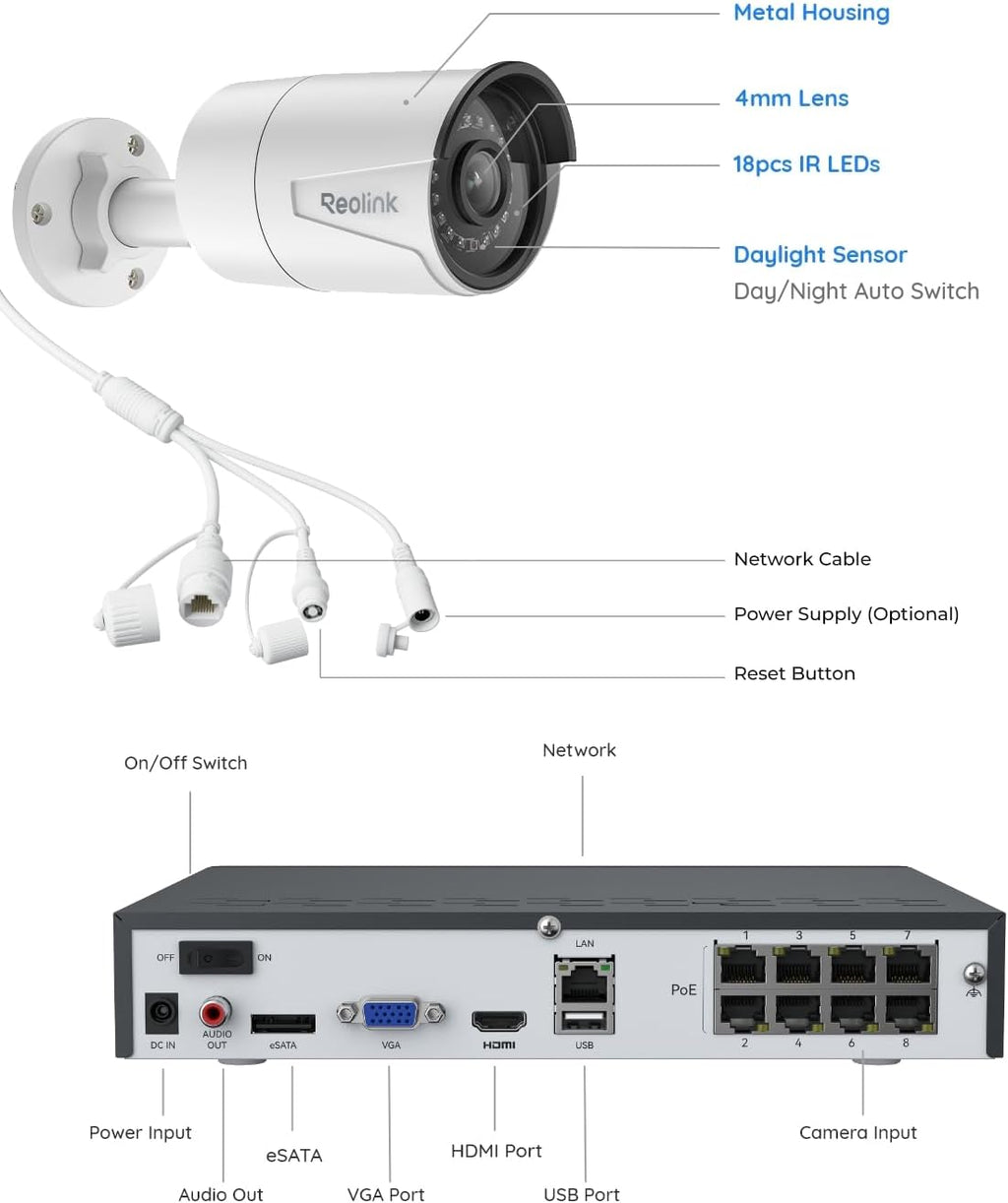 REOLINK 8CH 5MP Home Security Camera System, 6pcs Wired Outdoor PoE IP Cameras with Person/Vehicle/Pet Detection, 4K/8MP 8CH NVR with 2TB HDD for 24-7 Recording, RLK8-410B6-5MP