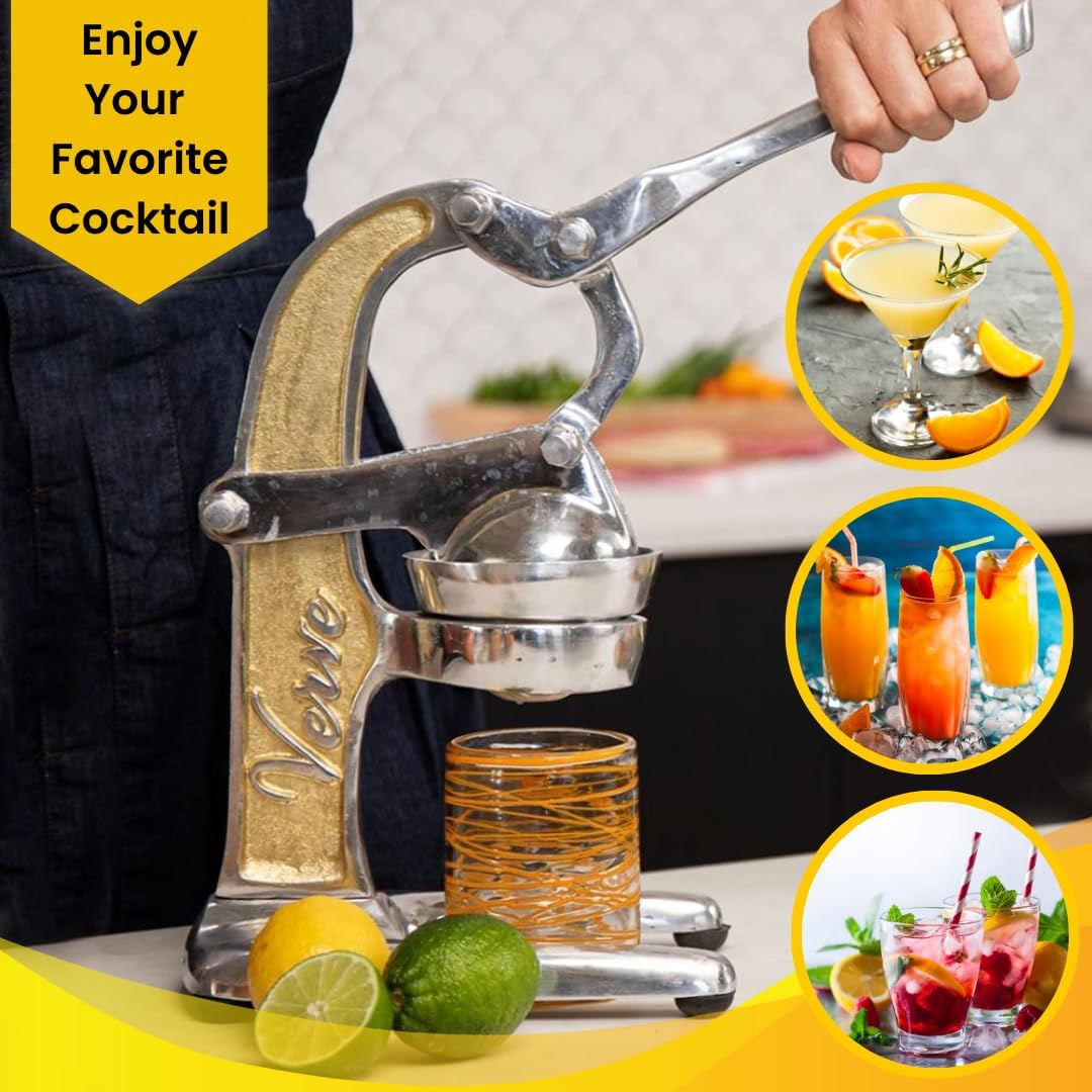 Artisan Cast Aluminum Professional Grade Manual Hand Press Juicer Perfect for Orange, Grapefruit, and Large Citrus Fruits Morning Drinks, Cocktails, or Cooking by Verve CULTURE - Gold - Large 14x9x17