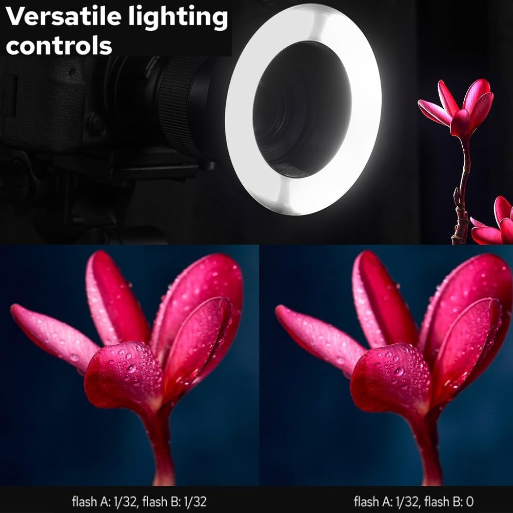 Godox MF-R76 LED Micro Ring Flash with 2600mAh Li-ion Battery and LCD Display Adapter Rings for Canon Sony Nikon Fuji Olympus Panasonic Pentax Camera Flash Speedlight Speedlite Light