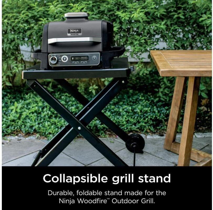 Ninja XSKSTAND Woodfire Collapsible Outdoor Grill Stand, Compatible with Ninja Woodfire Grills (OG700 Series), Foldable, Side Utensil Holder, Weather-Resistant, Black