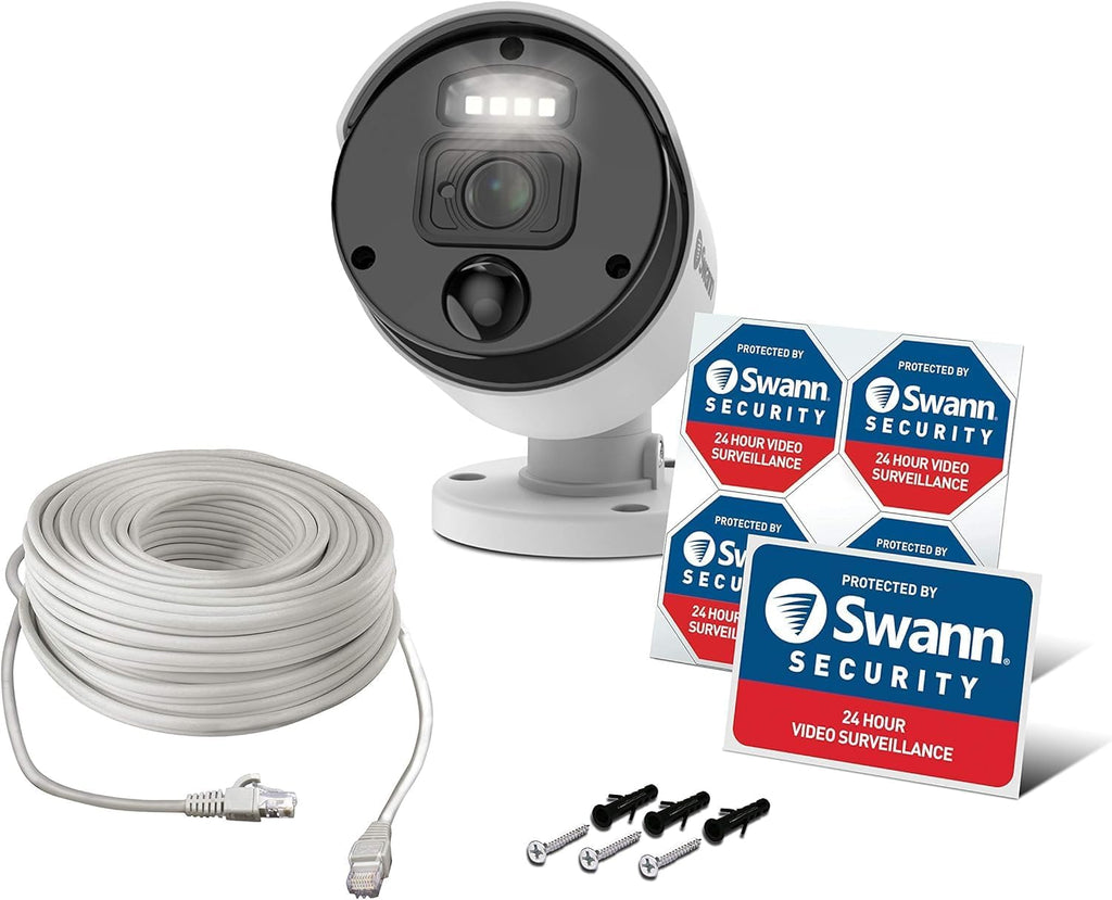 Swann NVR Add-On Security Camera for Wired PoE NVR CCTV Recorders, 4K Ultra HD Video, Indoor/Outdoor Surveillance, Sensor Lights, Color Night Vision, Heat & Motion Detection, 875WLB