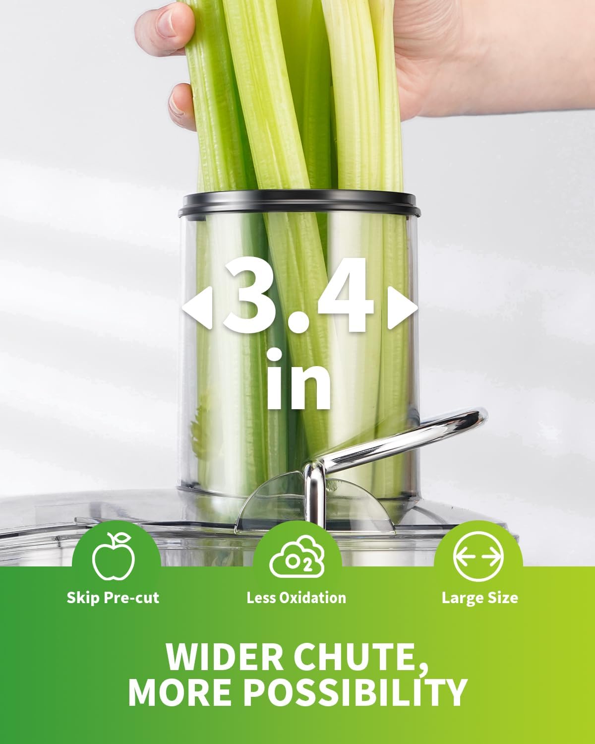 GDOR 1300W Powerful Juicer with Larger 3.4' Feed Chute, Titanium Enhanced Cutting System, Centrifugal Juice Extractor Maker with Heavy Duty Full Copper Motor, Dual Speeds, BPA-Free, Silver