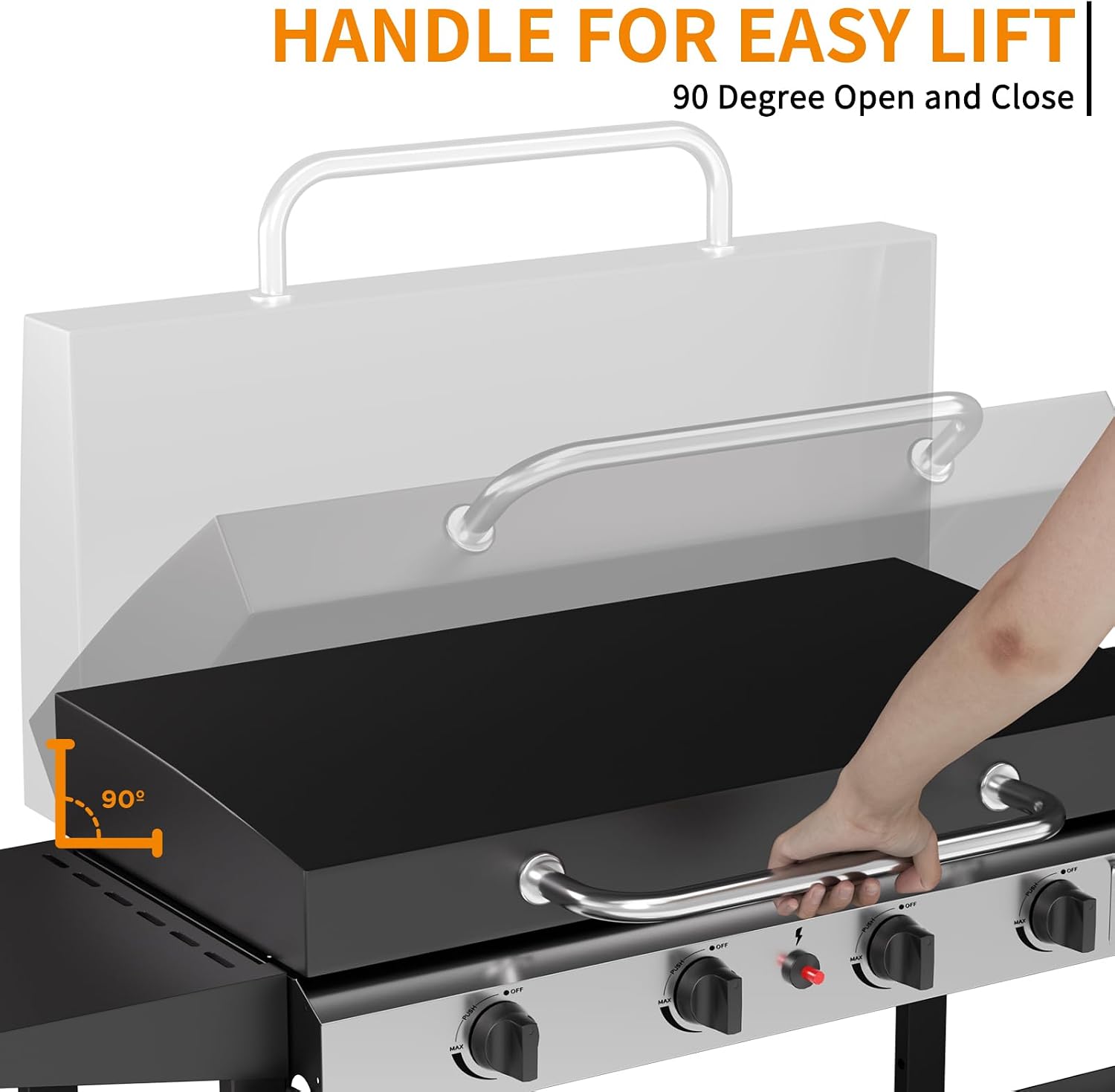 4 Burner BBQ Gas Griddle with Hood, 30 Inch Stainless Steel Portable Detachable Propane Griddle, 60,000 BTU Flat Top Grill with Side Shelves for Camping Tailgating, Silver