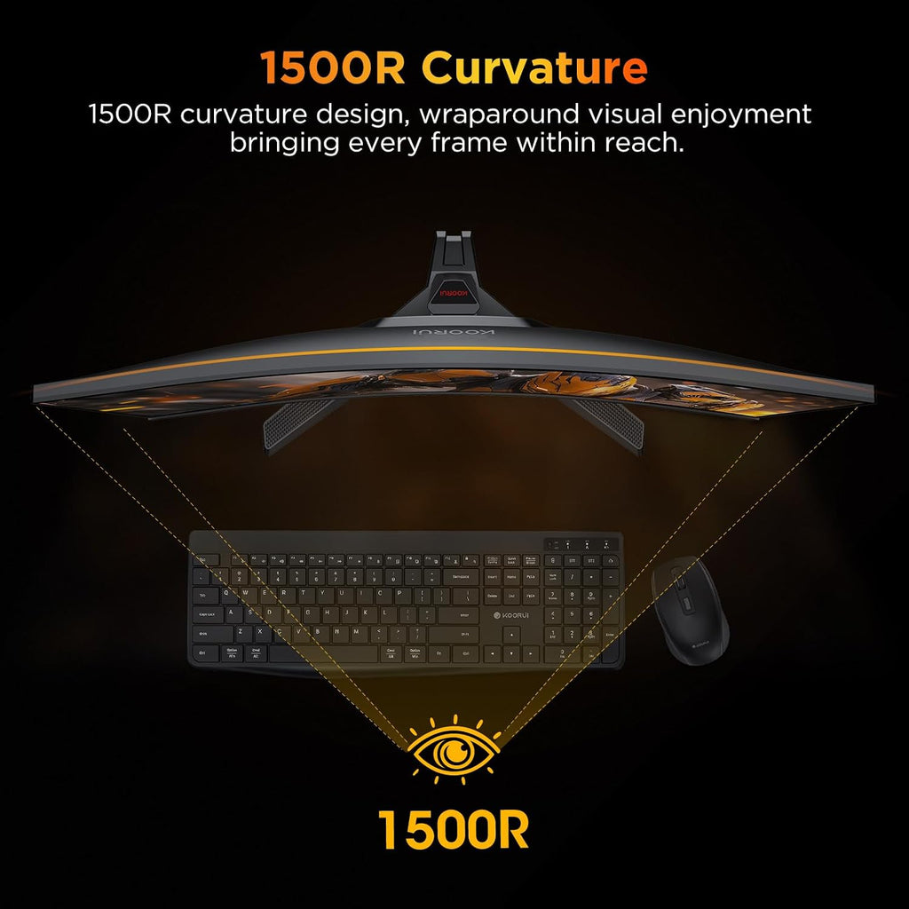 KOORUI 25 Inch Curved Gaming Monitor 240Hz FHD 1080P Computer Monitor, 1500R 1ms MPRT Display, Adaptive Sync, 90% DCI-P3,HDR, Eye Care, Tilt Adjustable, VESA 75x75mm, Black,G2511XC