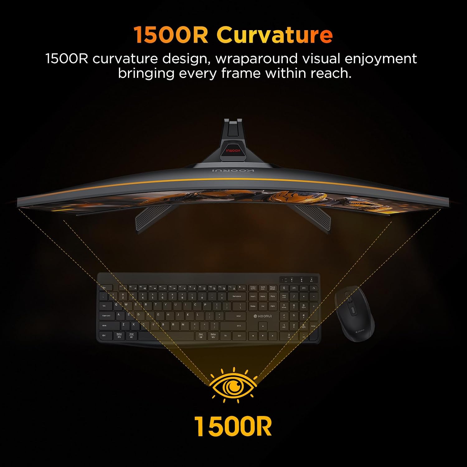 KOORUI 25 Inch Curved Gaming Monitor 240Hz FHD 1080P Computer Monitor, 1500R 1ms MPRT Display, Adaptive Sync, 90% DCI-P3,HDR, Eye Care, Tilt Adjustable, VESA 75x75mm, Black,G2511XC