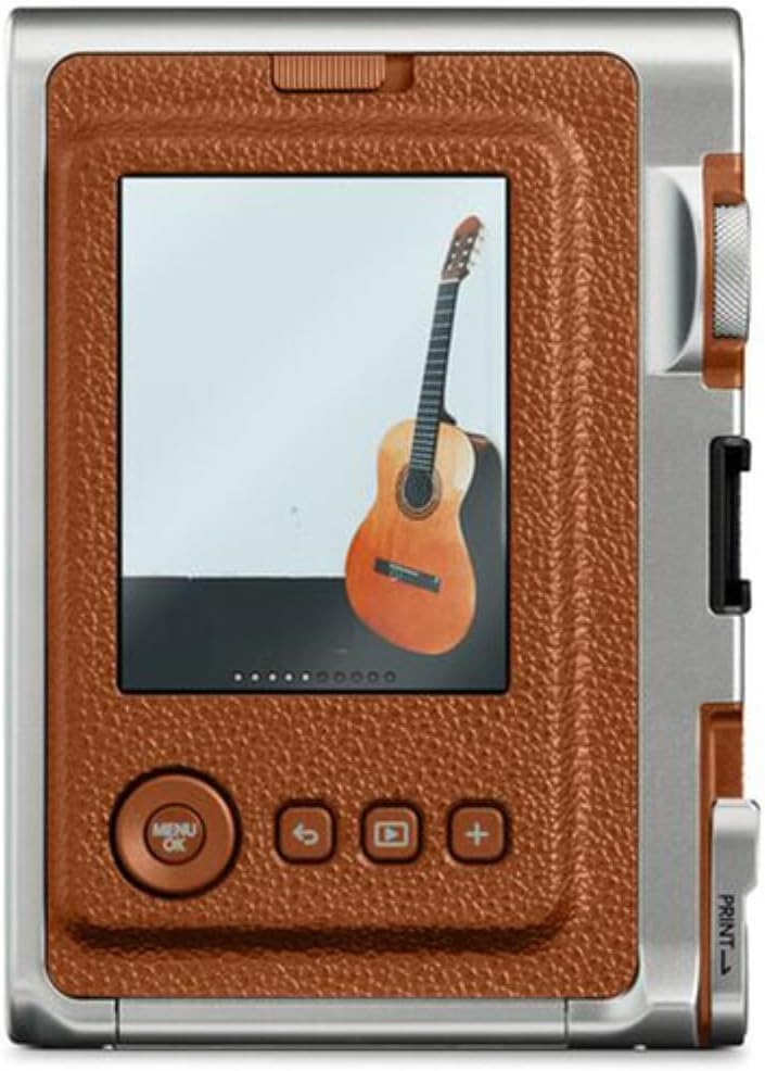 FUJIFILM INSTAX MINI EVO Hybrid Instant Camera | Brown Bundle with Instax Mini Film | 20 Exposures + 64GB Micro SD Card + Mini Album, Borders, Stickers & Clips + Cleaning Cloth (5 Items)