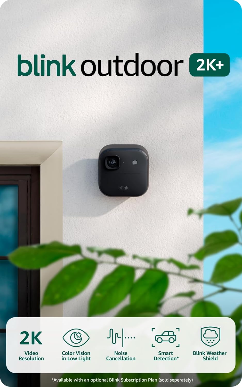 Blink Outdoor 2K+ (newest model) — Wireless smart security camera, 2K video resolution, enhanced audio, two-year battery. Sync Module Core included — 2 camera system (Black)