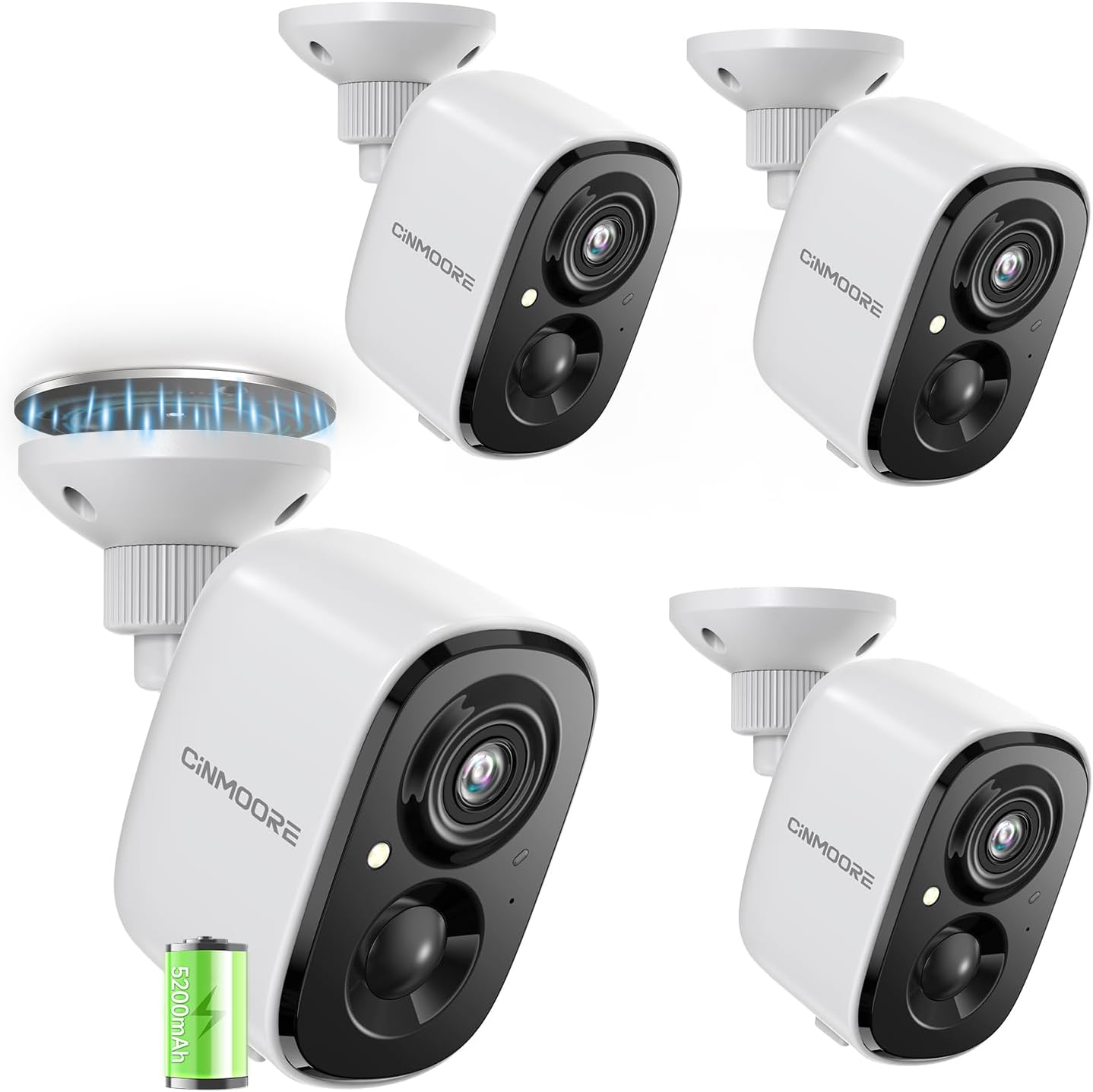 4 Pack 2.5K Security Camera Wireless Outdoor, 2.4G WiFi Battery Powered Outdoor Camera, Magnetic Mount Cameras for Home Security, Color Night Vision, Spotlight, Siren Alarm, 2-Way Talk