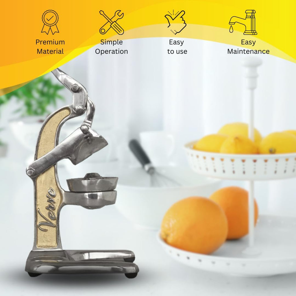 Artisan Cast Aluminum Professional Grade Manual Hand Press Juicer Perfect for Orange, Grapefruit, and Large Citrus Fruits Morning Drinks, Cocktails, or Cooking by Verve CULTURE - Gold - Large 14x9x17
