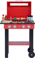 Teamson Kids Little Helper Backyard Pretend Propane BBQ Grill Interactive Wooden Play Set with Accessories and Storage Space for Easy Clean Up, Red