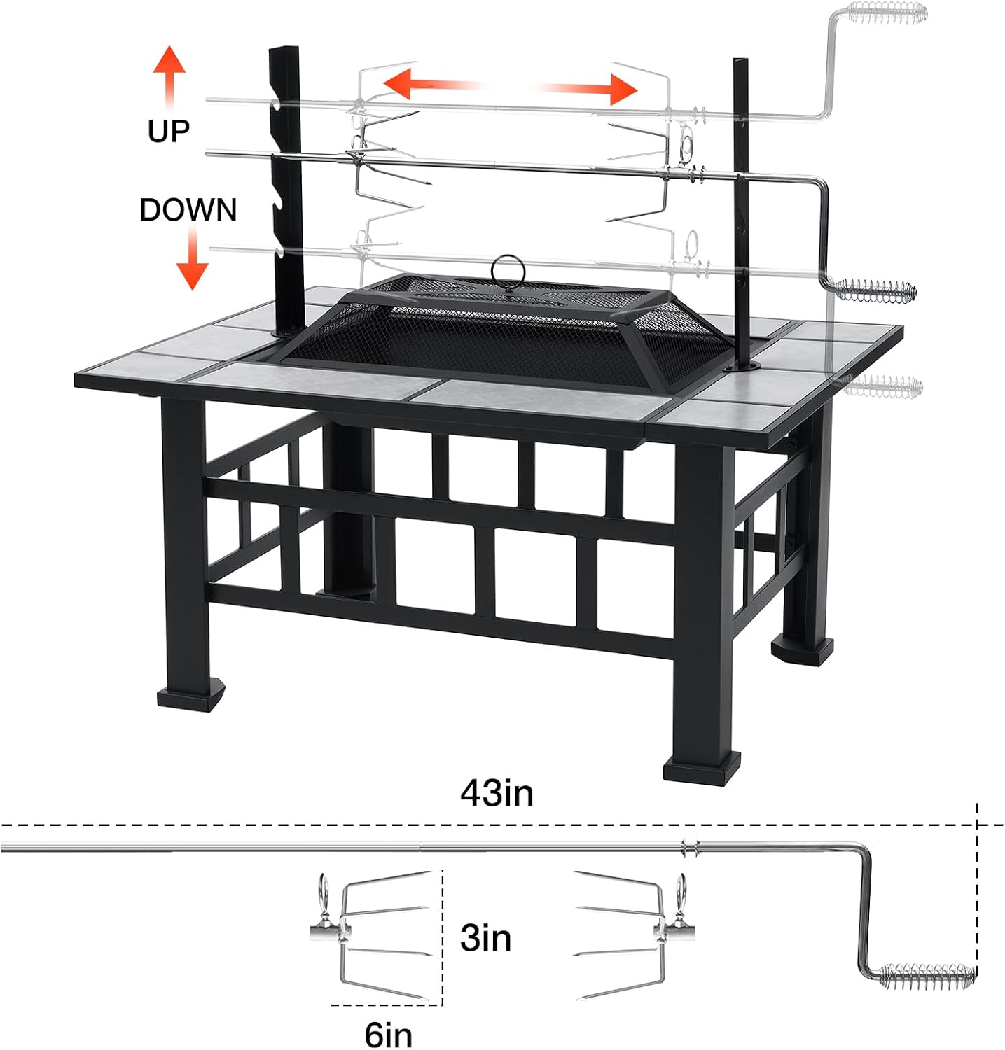Fire Pit Table for Outside 37 Inch Square Firepits with Grill Large Wood Burning Heavy Duty Steel BBQ Bonfire Pit Outdoor Cooking with Spark Screen Log Grate Poker for Backyard Garden Camping