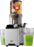 Cold Press Juicer, Wide Feed Chute Juicer Machines, Stainless Steel Slow Masticating Juicers Easy to Clean, Vegetables & Fruits Juice Extractor, High Juice Yield, Silver Knob