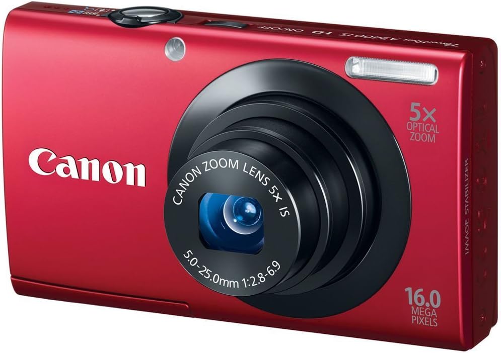 Canon PowerShot A3400 is 16.0 MP Digital Camera with 5X Optical Image Stabilized Zoom 28mm Wide-Angle Lens with 720p HD Video Recording and 3.0-Inch Touch Panel LCD (Red)