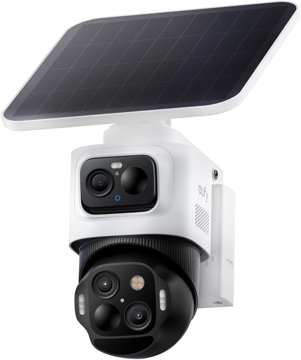 eufy Security eufyCam S4,4K Solar Camera Wireless Outdoor, Triple Lens Bullet-PTZ Cam, 360° View, 8X Auto Zoom, AI Recognition,AI Track, Color Night Vision, 0 Monthly Fee, Built in 32 GB Storage