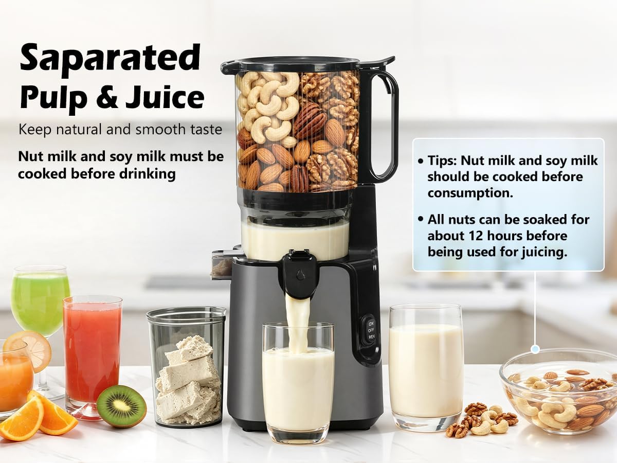 Juicer Machines with 5.8' Large Chute, 2-in-1 Cold Press Juicer for Whole Vegetables Fruits 400W, Masticating juicer Easy to Clean Juice Extractor Machine for Making Nut Mike, Juice, Premium Gray