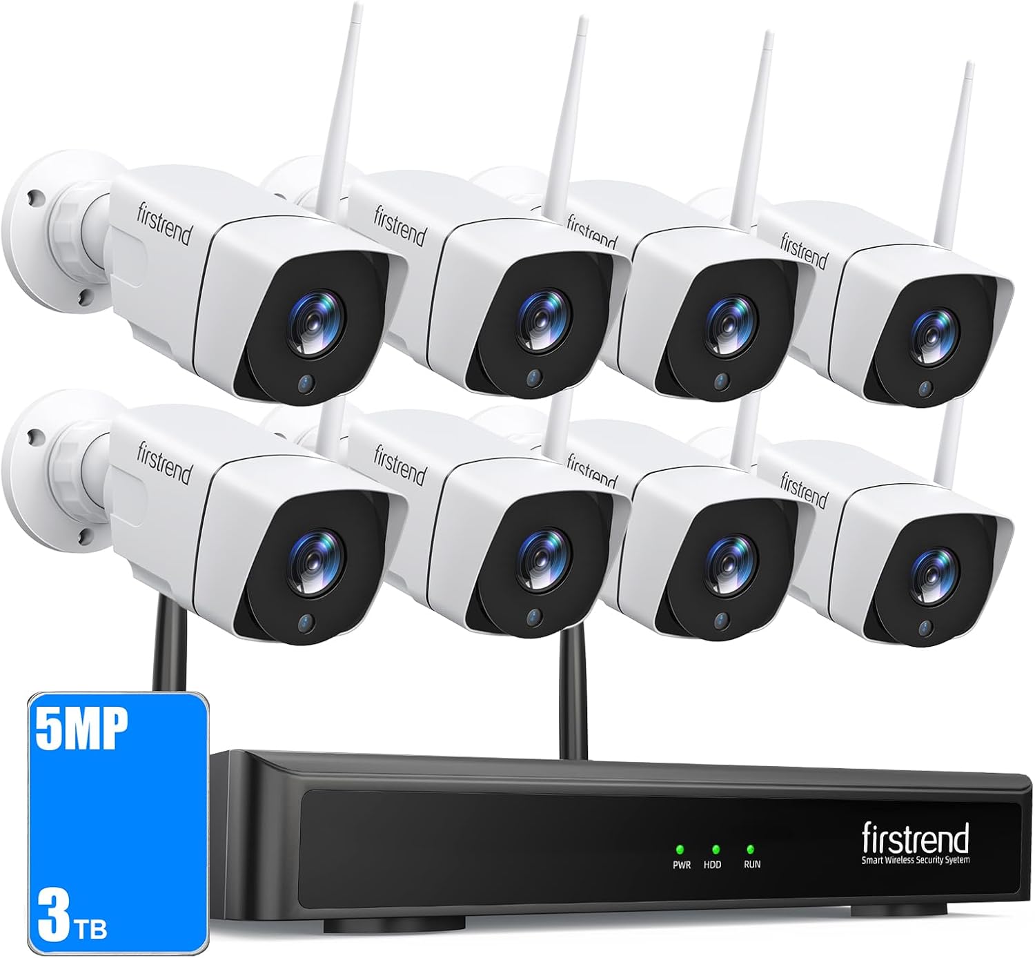 Firstrend Wireless Security Camera System, 5MP 8-Channel CCTV NVR Kit with AI Human Detection, H.265 Video, Night Vision Outdoor Cameras, P2P Remote Access, 3TB Hard Drive for Home