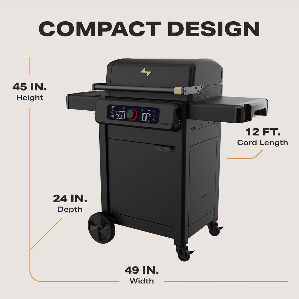 Current® Model G+ Dual Zone Electric Grill, Smart Electric Outdoor Grill with 200-700°F Range for Searing & Roasting, Independent Heat Zones, Apartment-Friendly & Weather-Resistant, Eclipse