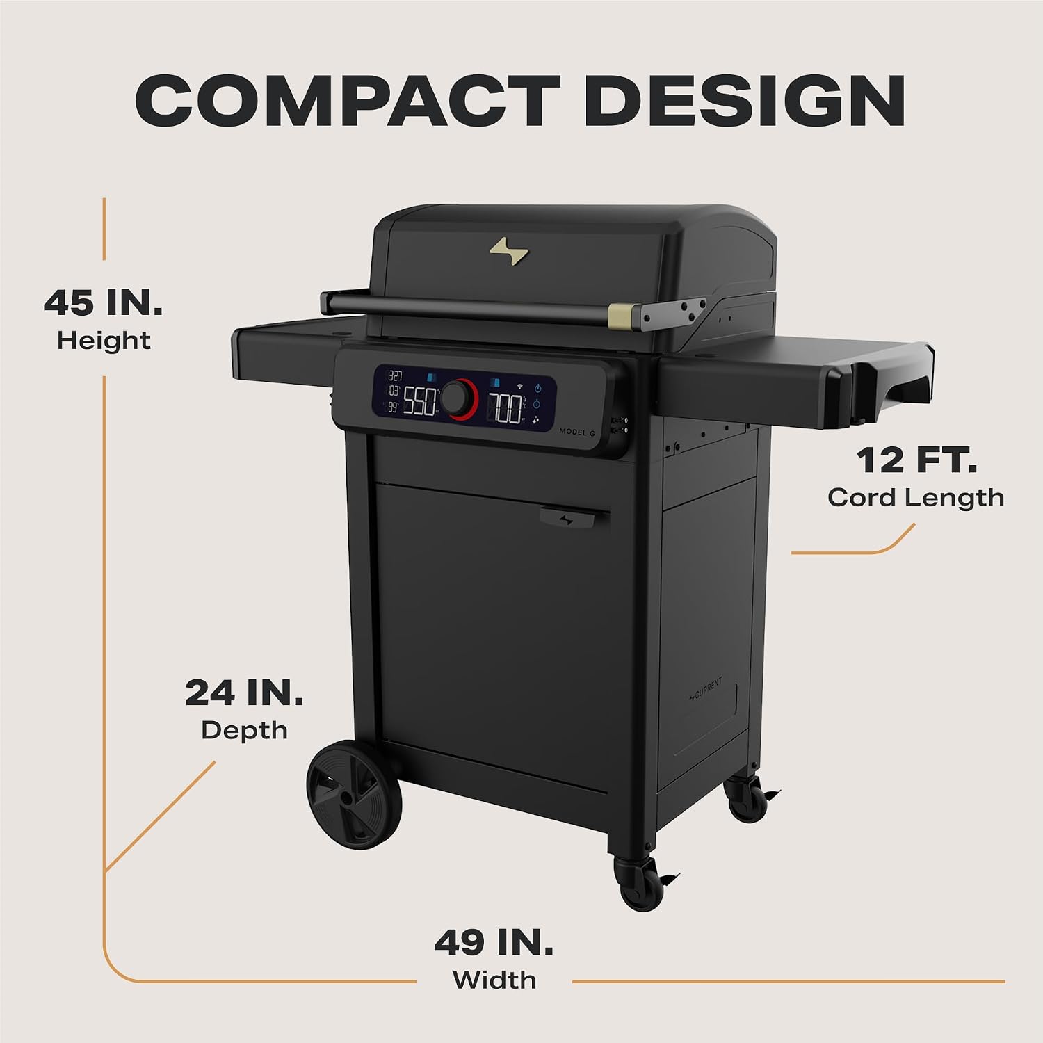 Current® Model G+ Dual Zone Electric Grill, Smart Electric Outdoor Grill with 200-700°F Range for Searing & Roasting, Independent Heat Zones, Apartment-Friendly & Weather-Resistant, Eclipse