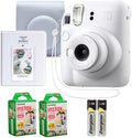 Fujifilm Instax Mini 12 Instant Camera Clay White Bundle – Includes 40-Sheets Instax Mini Film, Protective Case, and Mini Photo Album